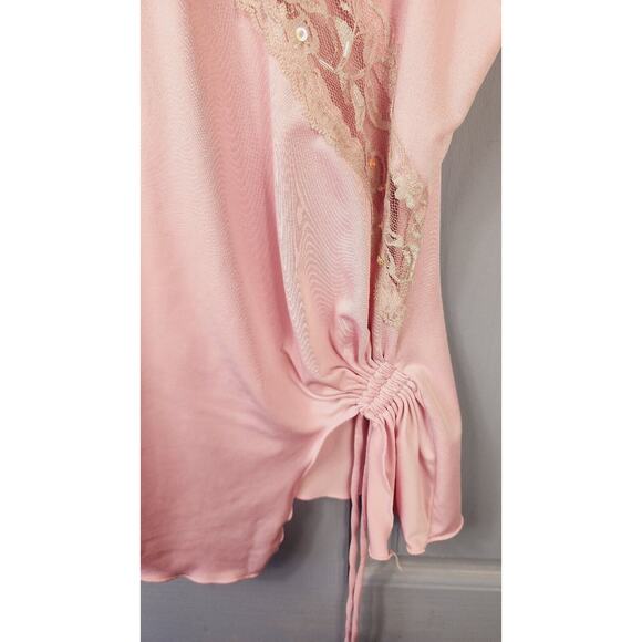 Blush Pink silky Camisole lingerie intimate top sequined lace trim ruched Large - Picture 2 of 7